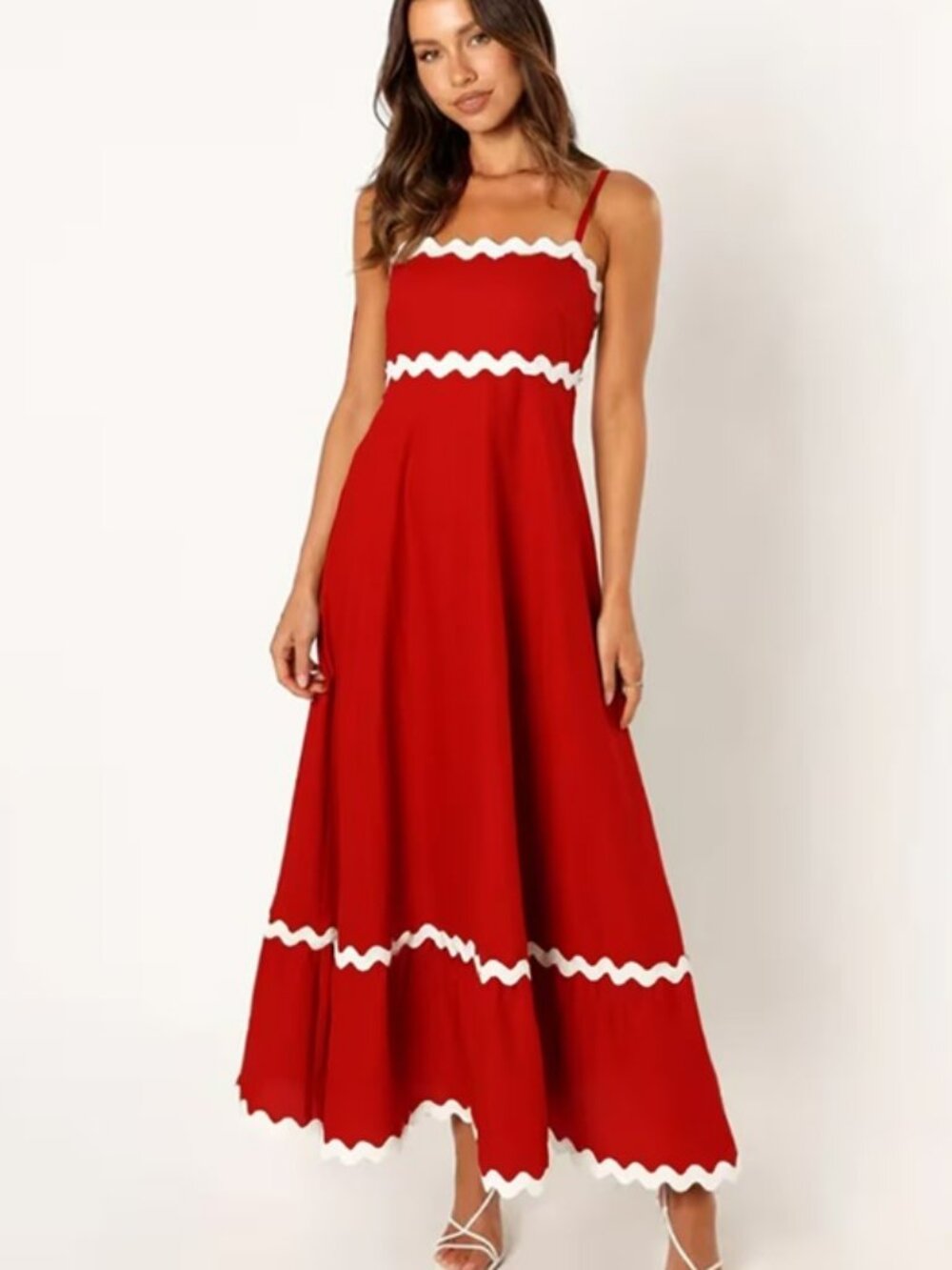 Red and White Ric Rac Maxi Dress Sz XXL